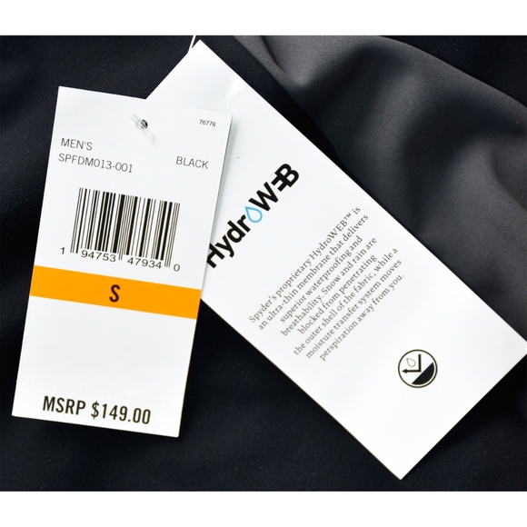 SPYDER MEN NWT MENDOZA HOODED SOFTSHELL WATERPROOF BLACK JACKET. SIZE S - Picture 9 of 9